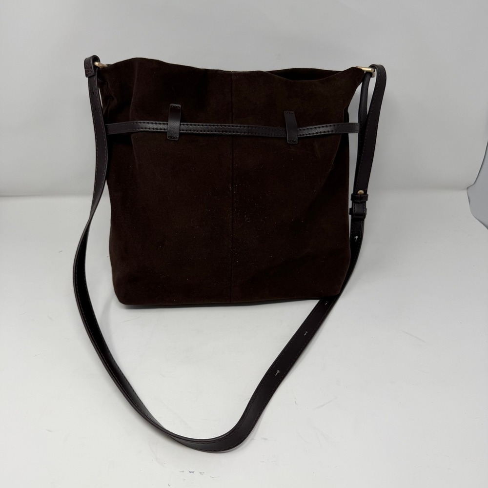 House of Harlow 1960 Suede Belted Bucket Bag Crossbody Brown Women - Picture 6 of 12